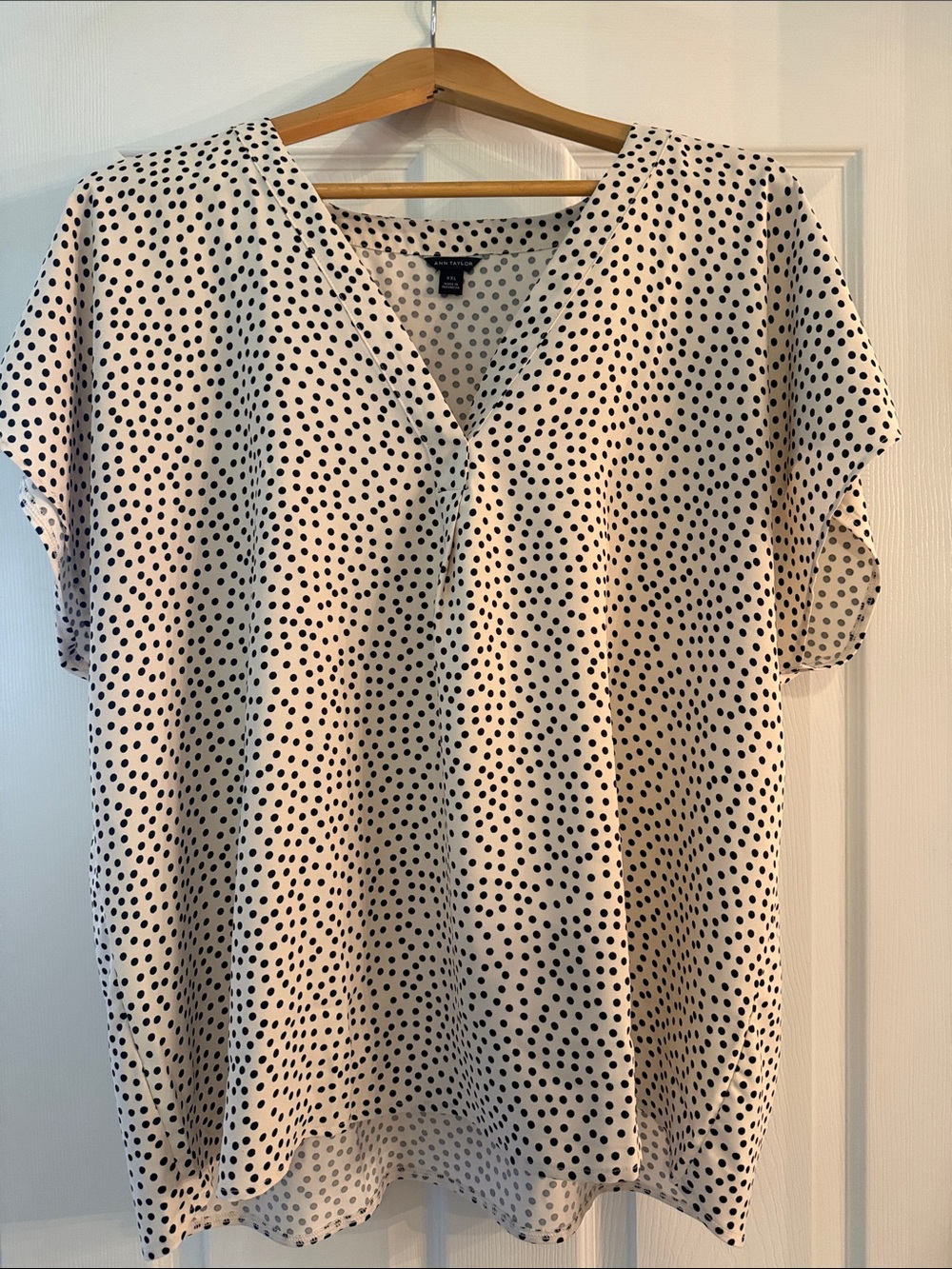 Ann Taylor Cream Blouse with Black Polka Dots